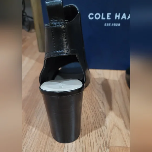 Cole Haan ZULA SHOOTIE II Block Heel Open Toe Shoe, Black leather, Size 9B - Picture 6 of 12